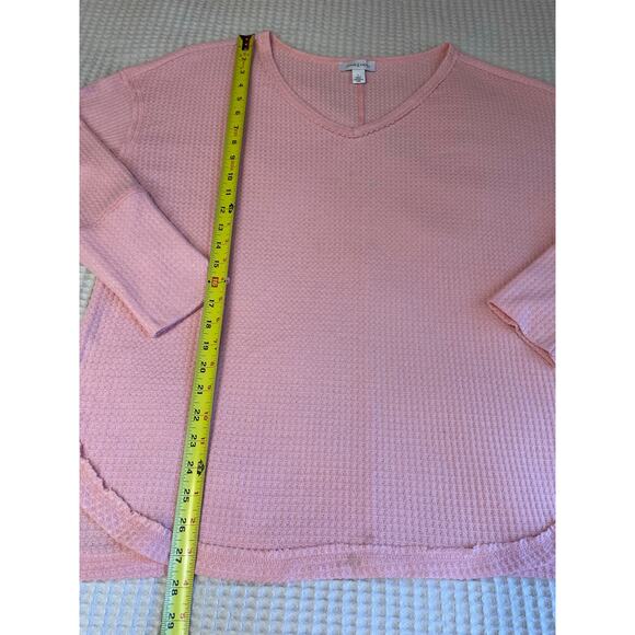 Vintage X America Cozy Pink V Neck Waffle Knit Long Sleeve Oversized Tee Large - Picture 7 of 10